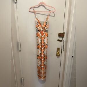 House of Harlow 1960 Orange and White Floral Cutout Maxi Dress